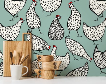 Wall Decor Wallpaper Peel and Stick Wallpaper Removable Wallpaper Home Decor Wall Art Room Decor / Hen Animal Trendy Wallpaper - B330