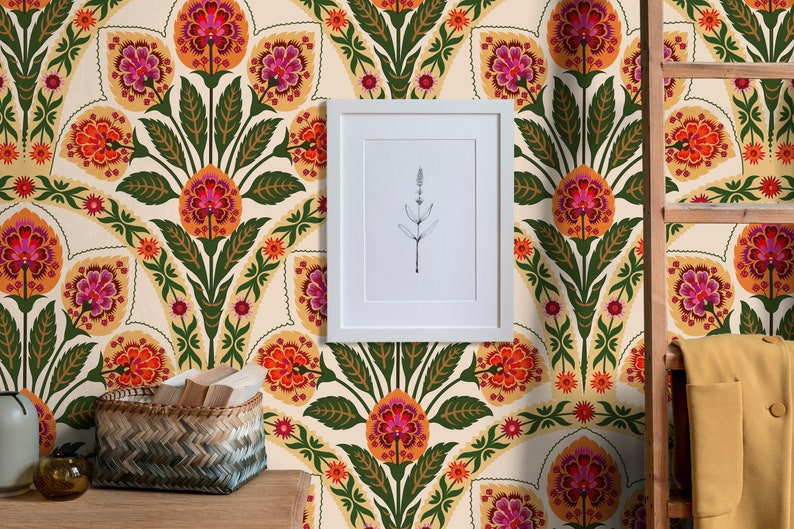 Wallpaper Peel and Stick Wallpaper Removable Wallpaper Home Decor Wall Art Wall Decor Room Decor / Floral Art Noveau Wallpaper C452 image 1