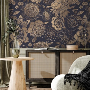 Removable Wallpaper Peel and Stick Wallpaper Wall Paper Wall Mural Vintage Flower Non-Metalic Gold Color A922 image 4