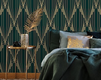 Elegant Green Geometric Wallpaper / Peel and Stick Wallpaper Removable Wallpaper Home Decor Wall Art Wall Decor Room Decor - D243