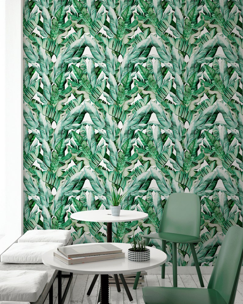 Removable Wallpaper Peel and Stick Wallpaper Wall Paper Wall Mural A527 Banana Leaf Wallpaper Tropical Wallpaper