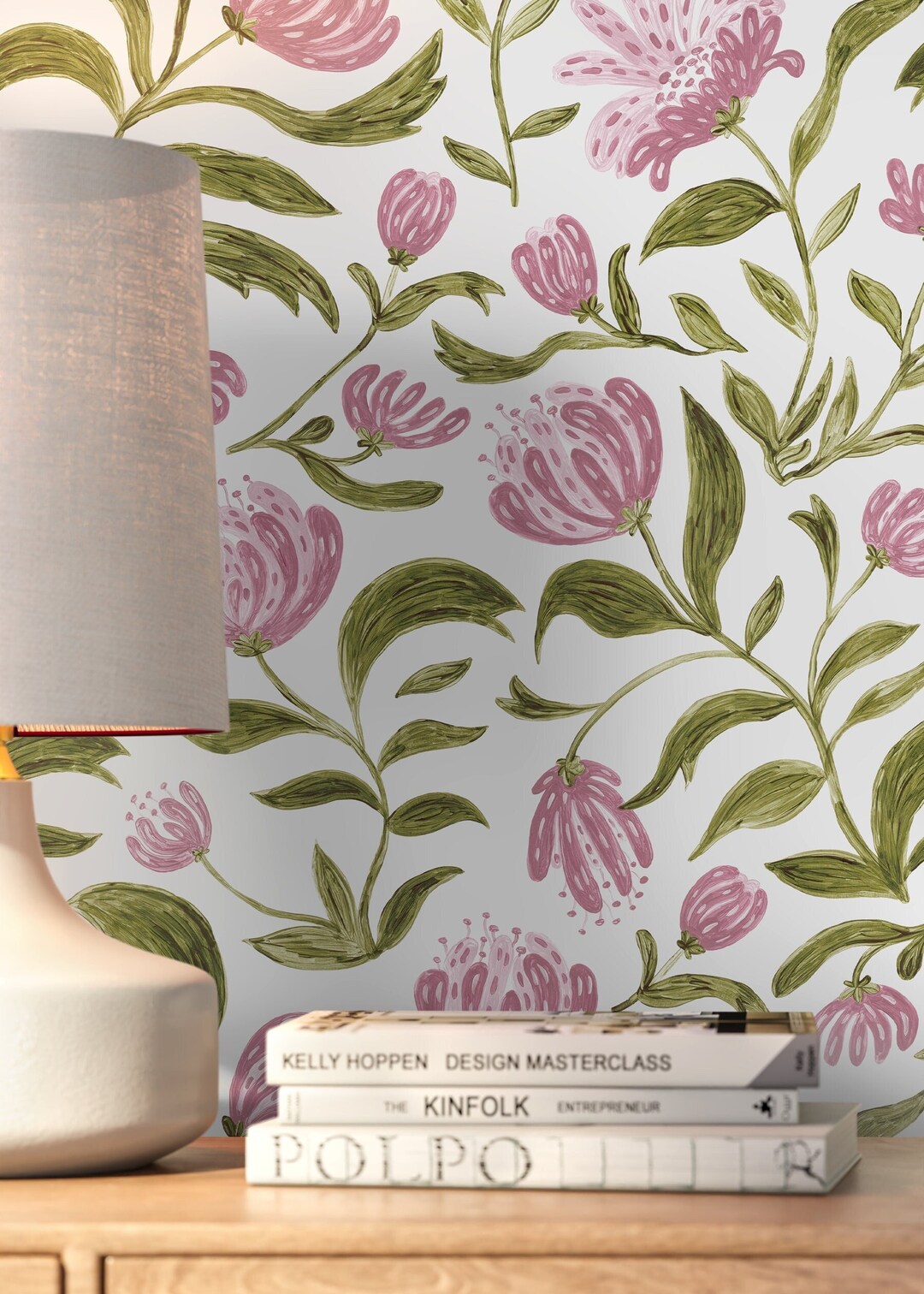 Hand Painted Floral Wallpaper / Peel and Stick Wallpaper Etsy