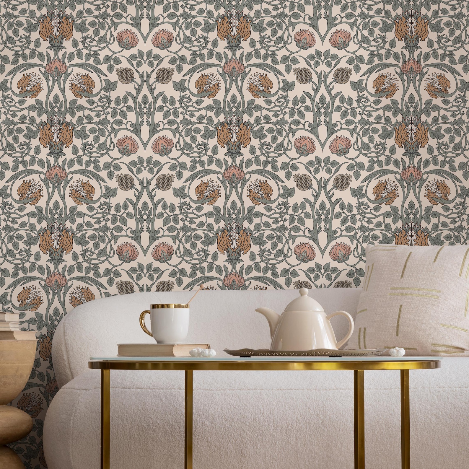 William Morris Damask Floral Wallpaper In Coral And Sage On Cream william-morris-damask-floral-wallpaper-in-coral-and-sage-on-cream