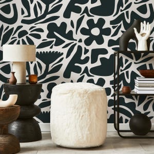 Dark Green Abstract Wallpaper Boho Floral Wallpaper Peel and Stick and Traditional Wallpaper - D675