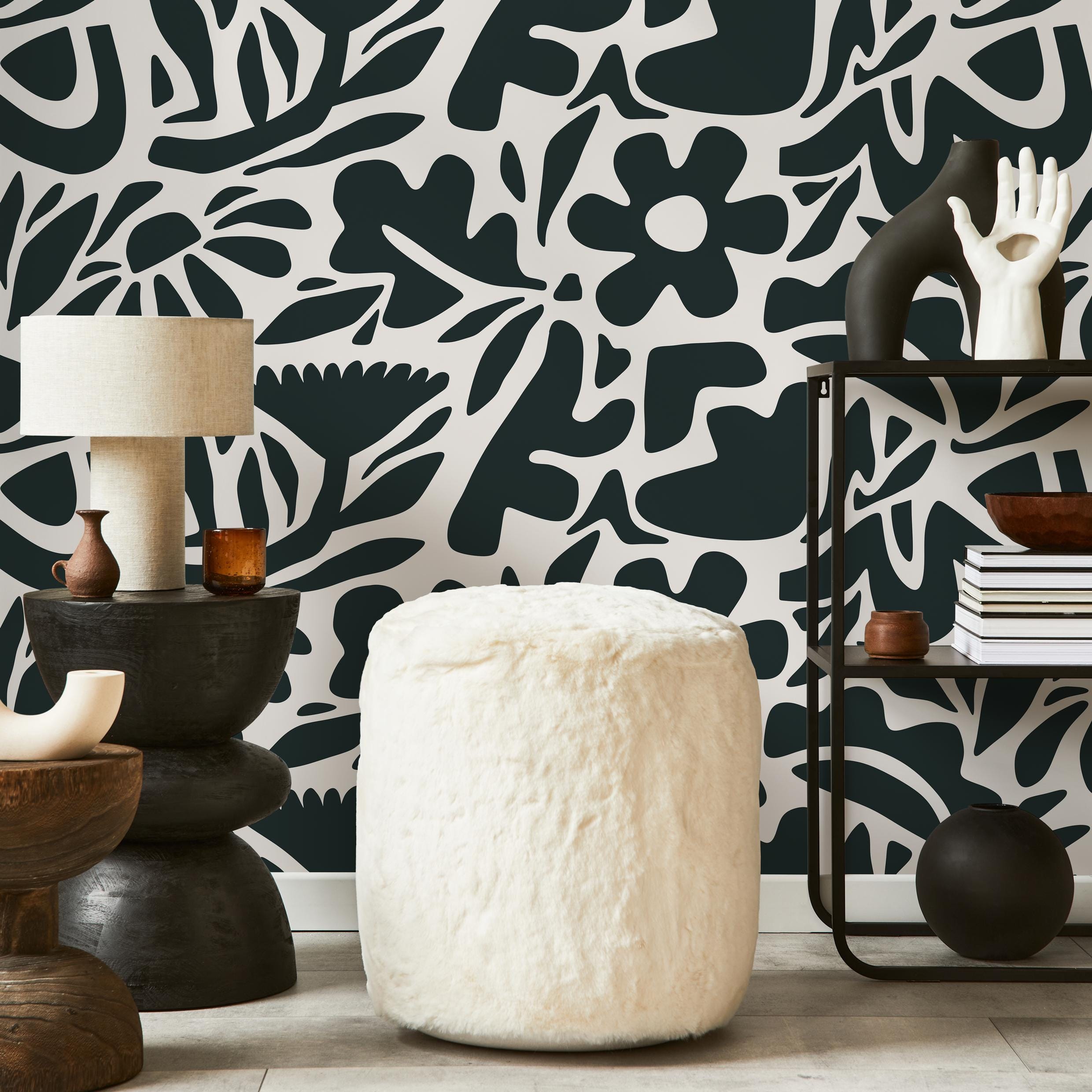 Dark Green Abstract Wallpaper Boho Floral Wallpaper Peel and Stick and Traditional Wallpaper - D675