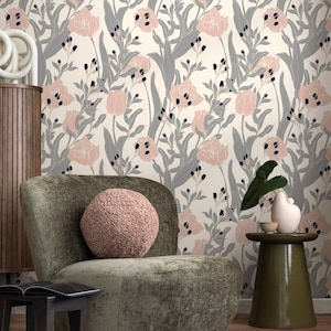 Vintage Floral Marine-Rosa Tapete - A829