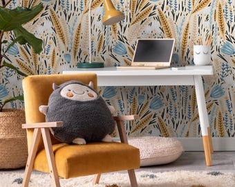 Cute Scandinavian Floral Wallpaper / Peel and Stick Wallpaper Removable Wallpaper Home Decor Wall Art Wall Decor Room Decor - D397