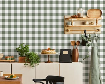 Gingham removable wallpaper, Buffalo check plaid, Self adhesive and traditional wallpaper - E083