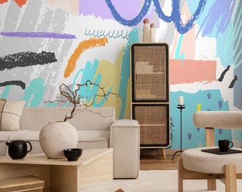 Playful Abstract Yellow Blue Wallpaper - B166