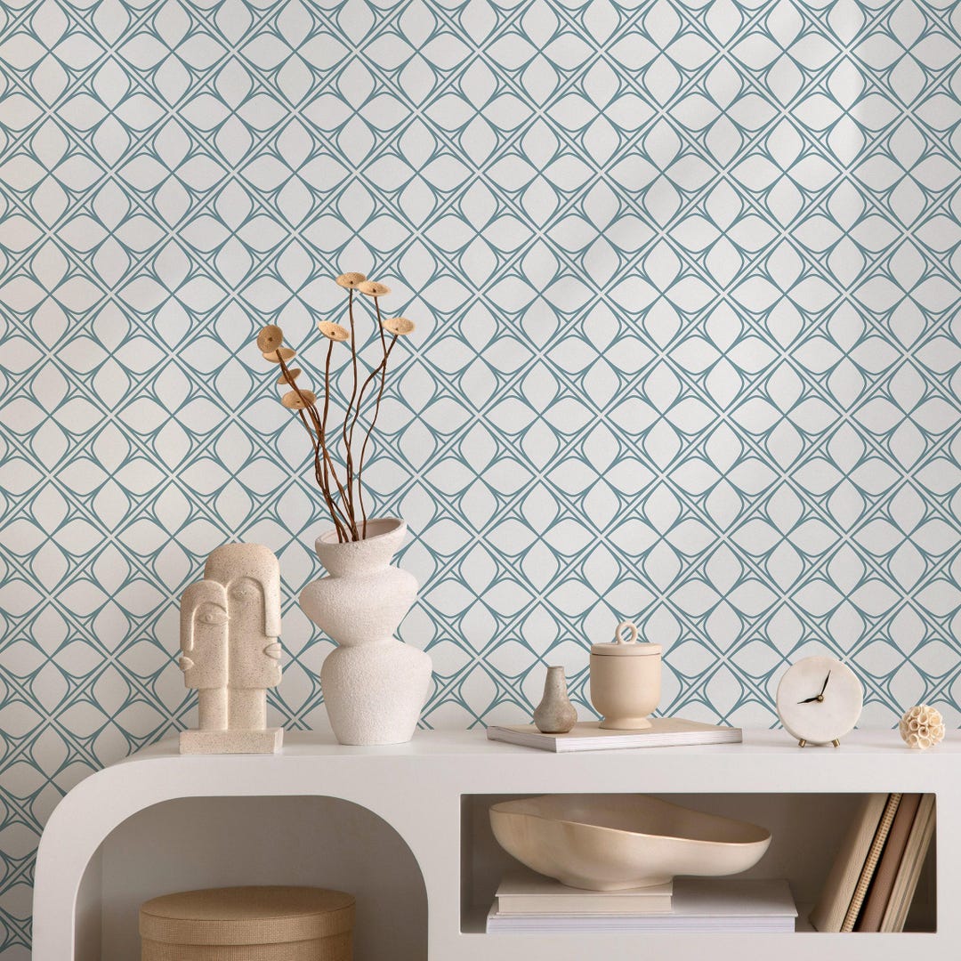 Vintage Elegant Blue Gray Trellis Wallpaper - B088 - Etsy