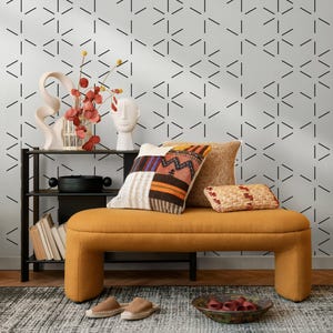 Abstract Wallpaper with a Geometric Line Motif in Black and White - B154