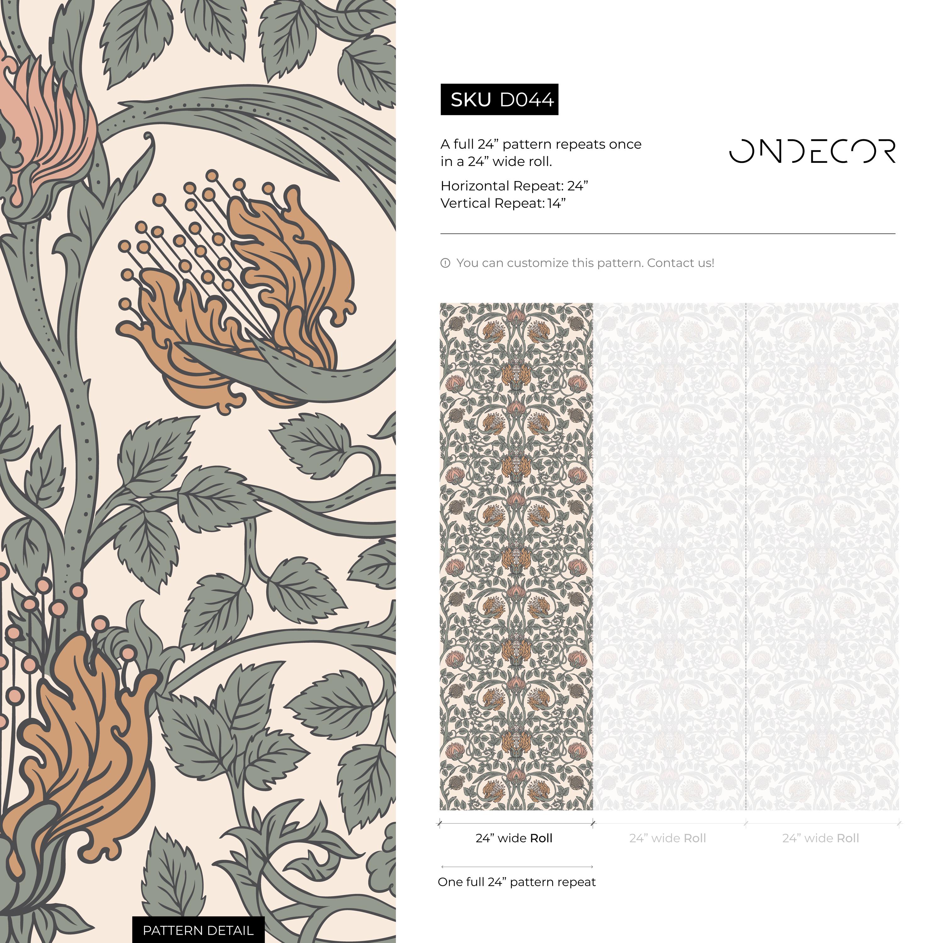 William Morris Damask Floral Wallpaper In Coral And Sage On Cream william-morris-damask-floral-wallpaper-in-coral-and-sage-on-cream