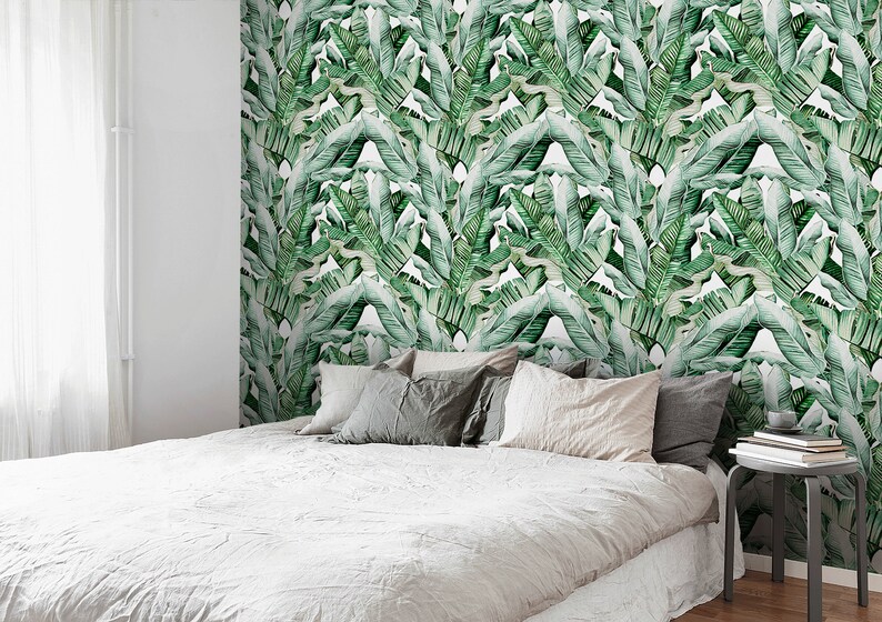Removable Wallpaper Peel and Stick Wallpaper Wall Paper Wall Mural A527 Banana Leaf Wallpaper Tropical Wallpaper