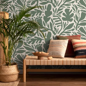 Sage Green Leaves Wallpaper Abstract Wallpaper Peel and Stick and Traditional Wallpaper - D697