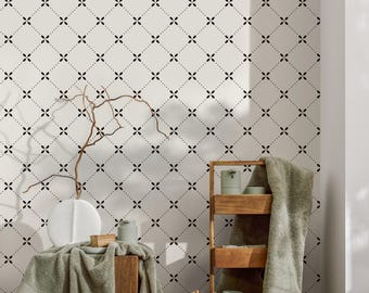 Geometric Wallpaper with a Dotted Lattice Motif in Beige and Brown - B294