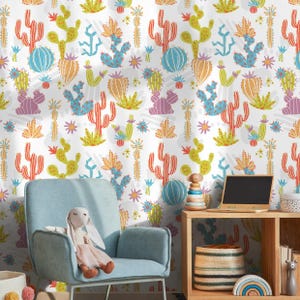 Carta da parati Cactus Whimsical Turquoise Pink - A912