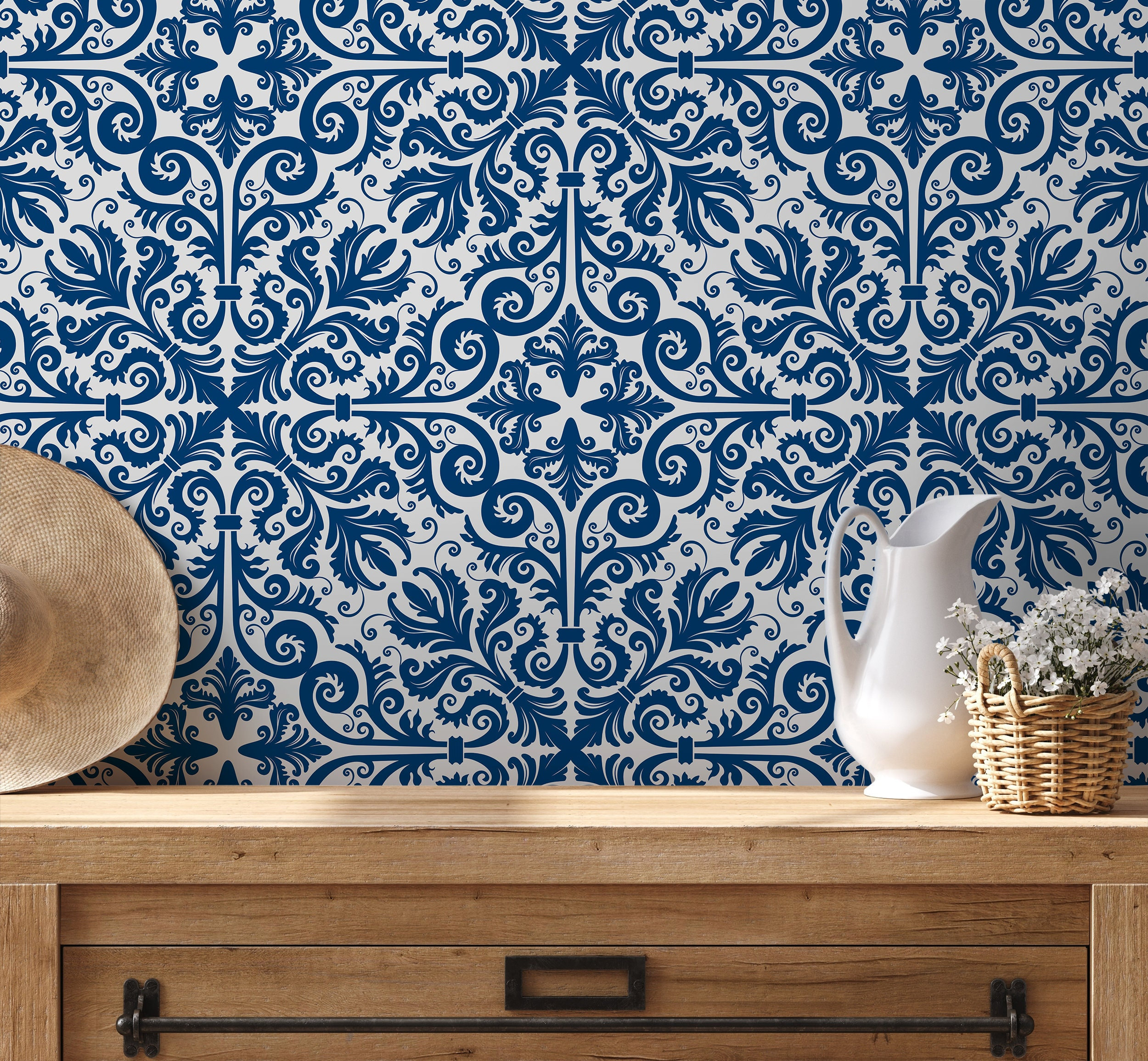 Blue Moroccan Tile Repositionable Removable Wallpaper Peel   Etsy