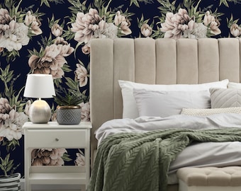 Dark Roses Wallpaper Vintage Wallpaper Peel and Stick and Traditional Wallpaper - D643