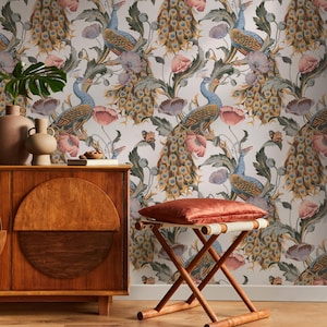 Floral Wallpaper Peacock Wallpaper Peel and Stick and Traditional Wallpaper - E129