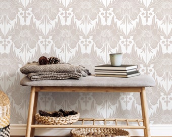 Floral Wallpaper in Neutral Beige on Cream - Peel and Stick - X170