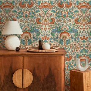 Green and Red Vintage Wallpaper / Peel and Stick Wallpaper Removable Wallpaper Home Decor Wall Art Wall Decor Room Decor - D521