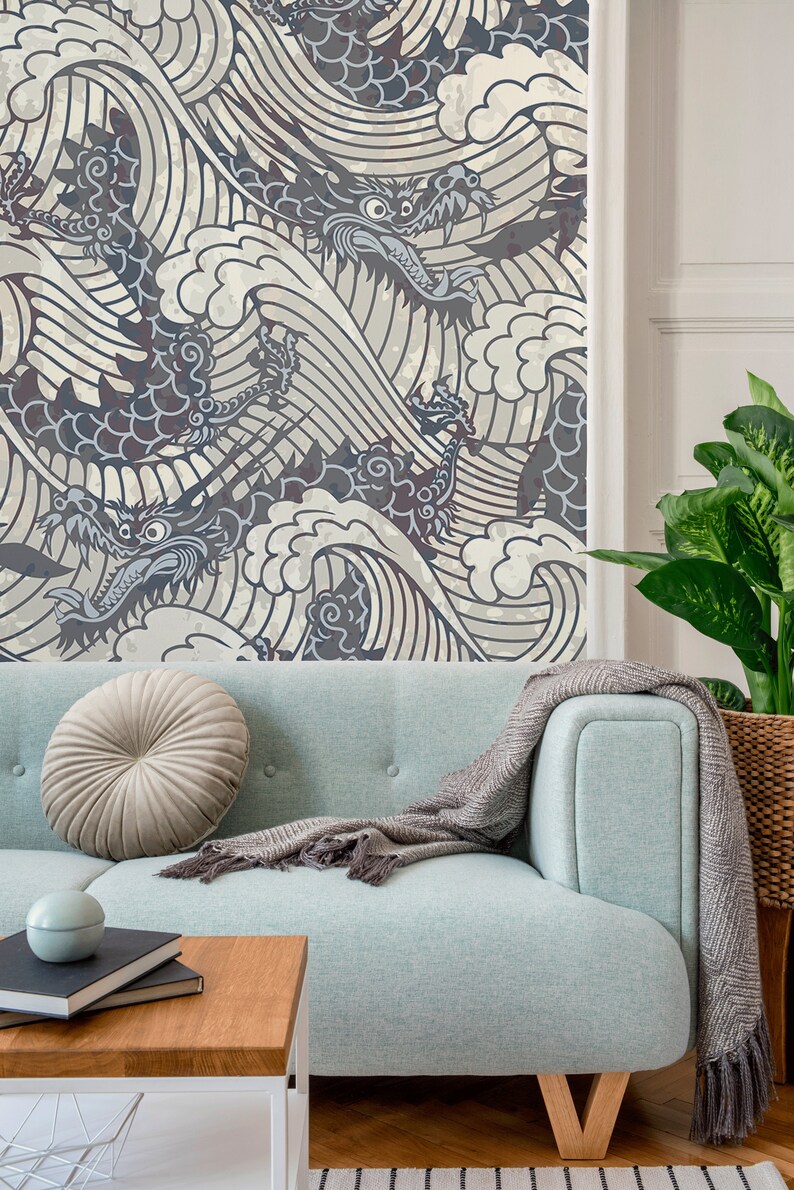 Dragon Waves Wallpaper Removable Wallpaper Peel and Stick - Etsy
