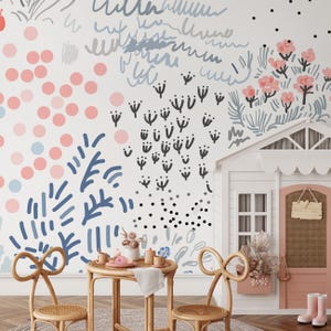 Modern Floral Abstract Blue Pink Wallpaper - A719