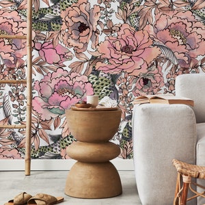 Removable Wallpaper Peel and Stick Wallpaper Wall Paper Wall Mural - Vintage Floral Wallpaper  - A615