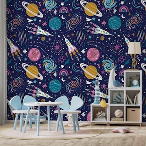 Papel pintado azul y rosa de Cosmic Kids - A935