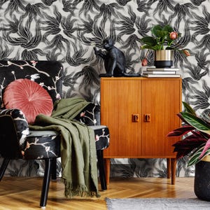 Black and White Abstract Wallpaper / Peel and Stick Wallpaper Removable Wallpaper Home Decor Wall Art Wall Decor Room Decor - C648