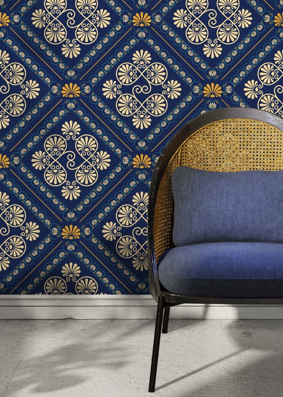Blue and Yellow Retro Tile Wallpaper Peel and Stick Wallpaper Removable Wallpaper Home Decor Wall Art Wall Decor Room Decor D137 Etsy Canada