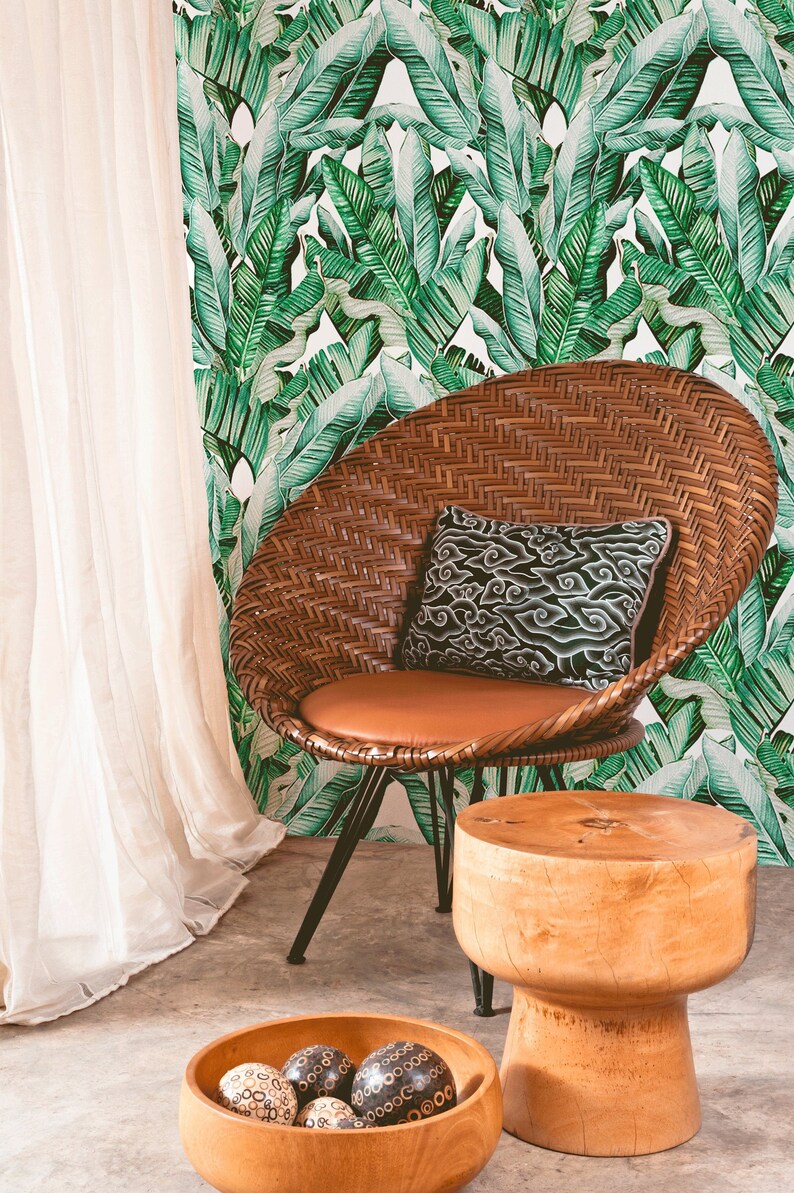 Removable Wallpaper Peel and Stick Wallpaper Wall Paper Wall Mural A527 Banana Leaf Wallpaper Tropical Wallpaper