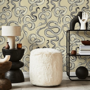 Yellow Snake Boho Wallpaper / Peel and Stick Wallpaper Removable Wallpaper Home Decor Wall Art Wall Decor Room Decor - C724