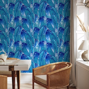 Tropical Wallpaper Blue Banana Leaf Wallpaper Peel and Stick and Traditional Wallpaper - A513