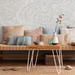 Light Blue Peony Wallpaper / Peel and Stick Wallpaper Removable Wallpaper Home Decor Wall Art Wall Decor Room Decor - D519