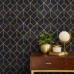 Abnehmbare Tapete Schälen und Stick Tapete Wandbild Wandbild - Schwarz und Nichtmetallische Gelbgold Farbe - A392