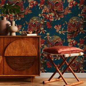 Gothic Skull Wallpaper Maximalist Wallpaper Peel and Stick and Traditional Wallpaper - D895