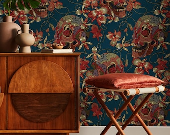 Gothic Skull Wallpaper Maximalist Wallpaper Peel and Stick and Traditional Wallpaper - D895