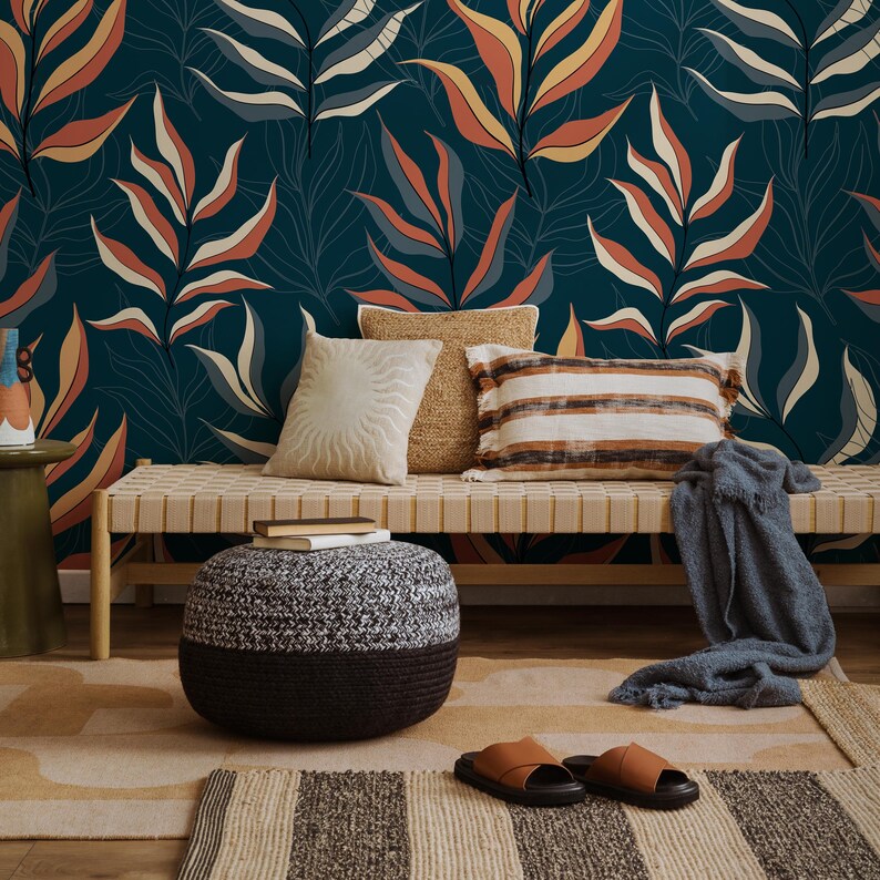 Dark Tropical Leaf Wallpaper / Peel and Stick Wallpaper Removable ...