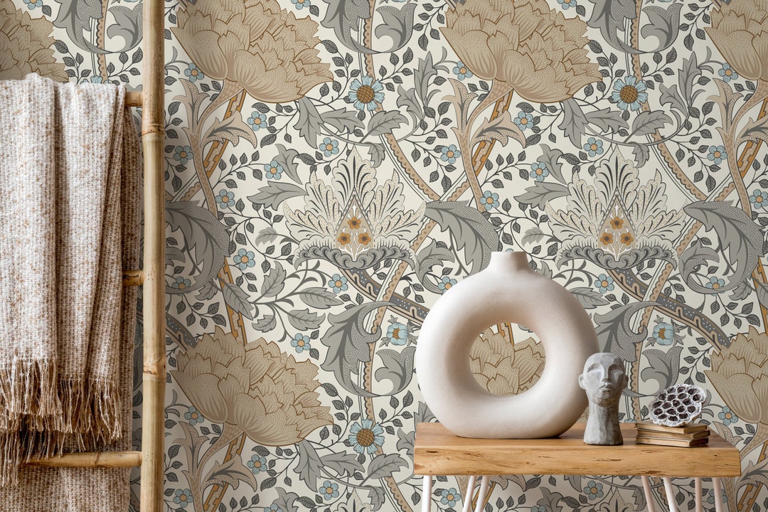 Floral Art Nouveau Wallpaper / Peel and Stick Wallpaper Removable