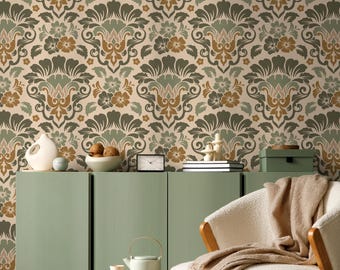 Vintage Floral Damask Wallpaper / Peel and Stick Wallpaper Removable Wallpaper Home Decor Wall Art Wall Decor Room Decor - D215