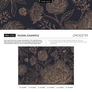 Black and Gold Large Floral Wallpaper / Peel and Stick Wallpaper