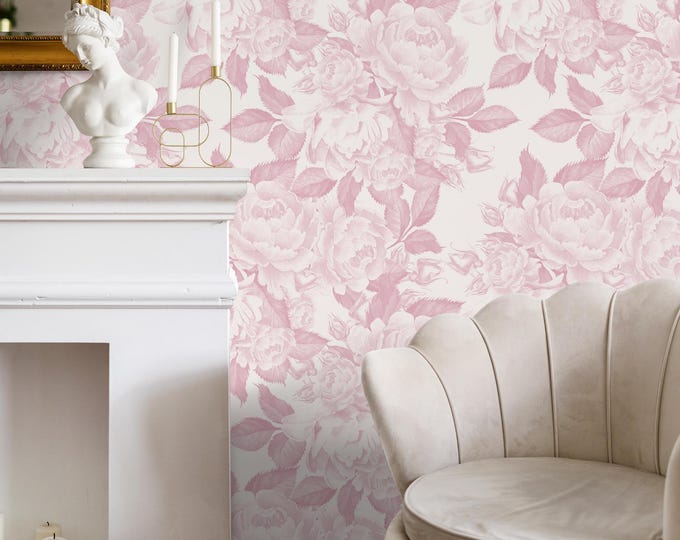 Pink Peony Floral Wallpaper | Vintage Victorian Botanical, Light ...