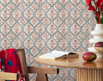 Vintage damask wallpaper, Victorian home decor for aesthetic room decor - E124