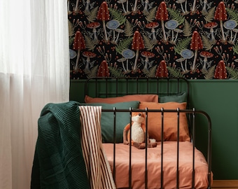 Mushroom Wallpaper Dark Floral Wallpaper Peel and Stick and Traditional Wallpaper - D813