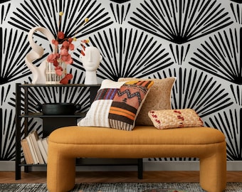 Wallpaper Peel and Stick Wallpaper Removable Wallpaper Home Decor Wall Art Wall Decor Room Decor / Black and White Art Deco Wallpaper - B240
