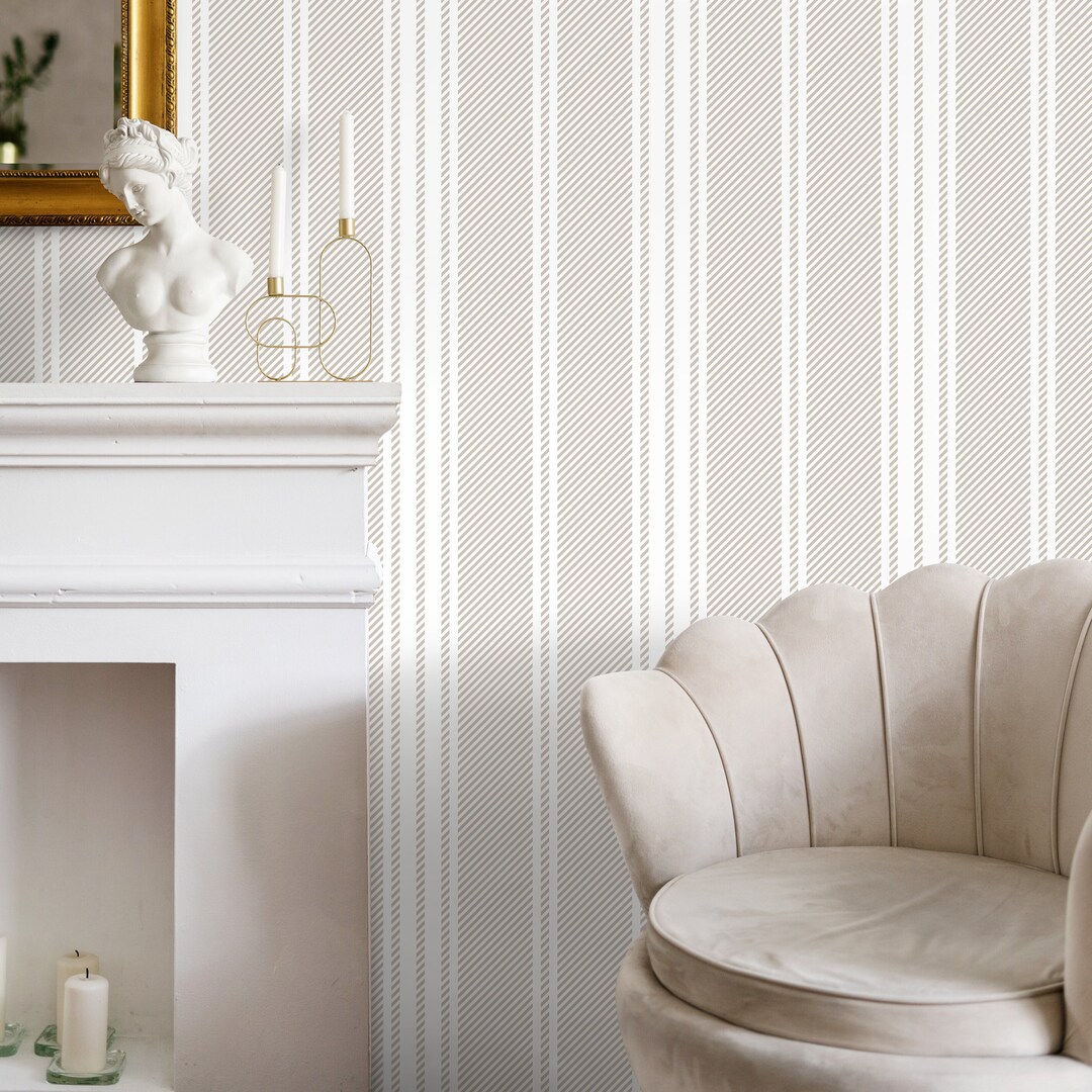 Neutral Striped Wallpaper Farmhouse Wallpaper Peel and Stick and ...