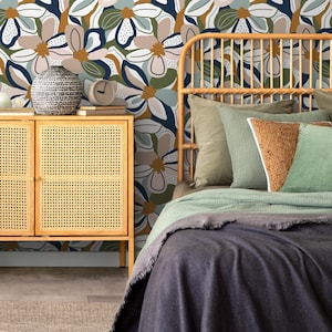 Retro Floral Wallpaper Fun Wallpaper Peel and Stick and Traditional Wallpaper - D657