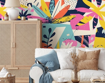 Modern Abstract Teal & Yellow Wallpaper - B195
