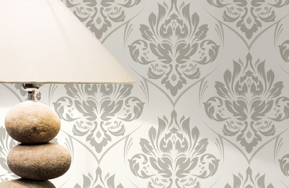 Neutral Damask Wallpaper Peel and Stick Wallpaper Removable